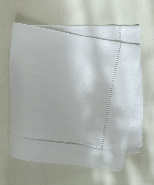 Linserviett med hullsøm - hvit (4-stk)