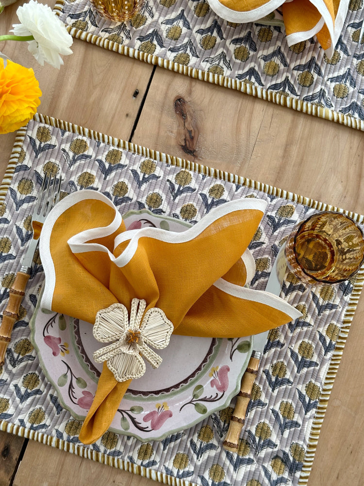 Linserviett med bølgekant - Mustard & Ivory