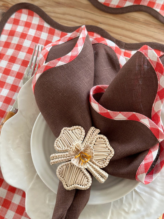 Linserviett med bølgekant - Brun/rød gingham