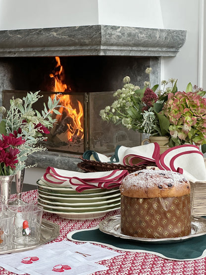 Linserviett med bølgekant - Ivory / Burgunder