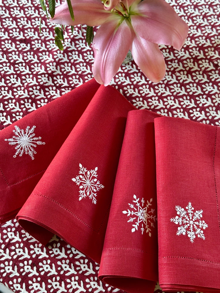 Linservietter - Snøkrystall (4 stk)