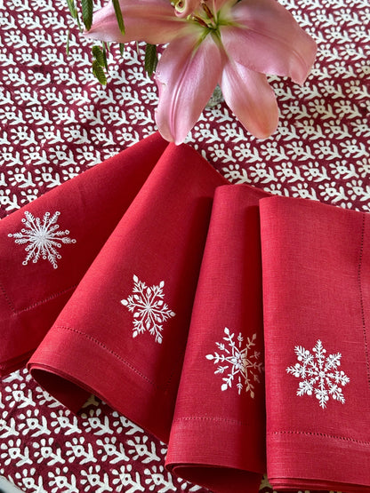 Linservietter - Snøkrystall (4 stk)