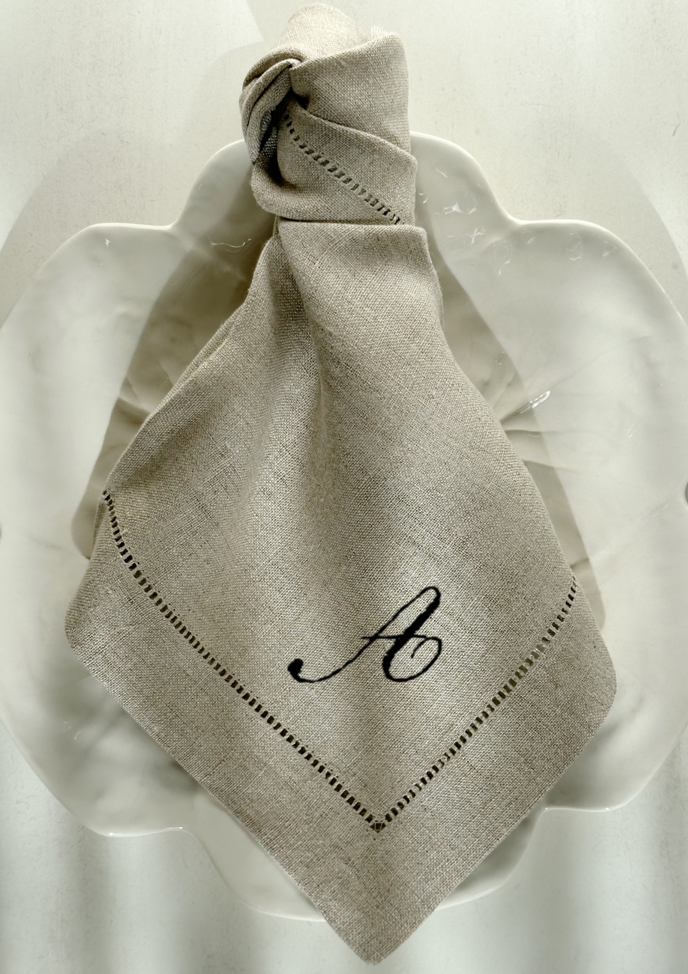 Linserviett med hullsøm - natur (4 stk)